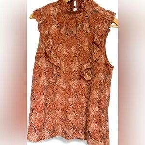 NWT CABLE & GAUGE WOMAN BEAUTIFUL SHIMMER PINK/MAUVE FLORAL BOHO BLOUSE MEDIUM